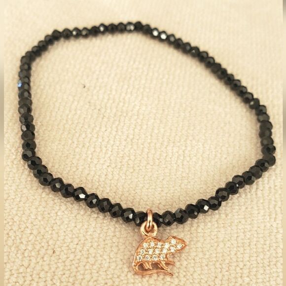 Johnny Was Crystal cut Black Beaded Stretch Bracelet with Gold Crystal Charm - Picture 1 of 5